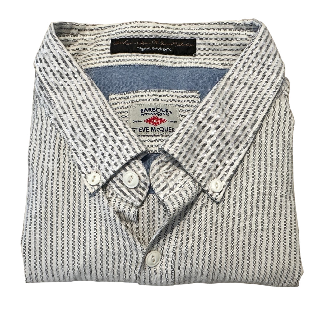 Barbour x Steve McQueen Striped Button Down Shirt Mens L Gray Classic Utility